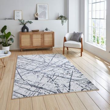 Artemis B8403A Modern Abstract Marble Metallic Shimmer Textured High-Density Soft-Touch Silver/Grey/Cream Rug-Think Rugs-Rug Love - The Most Loved Rug Store